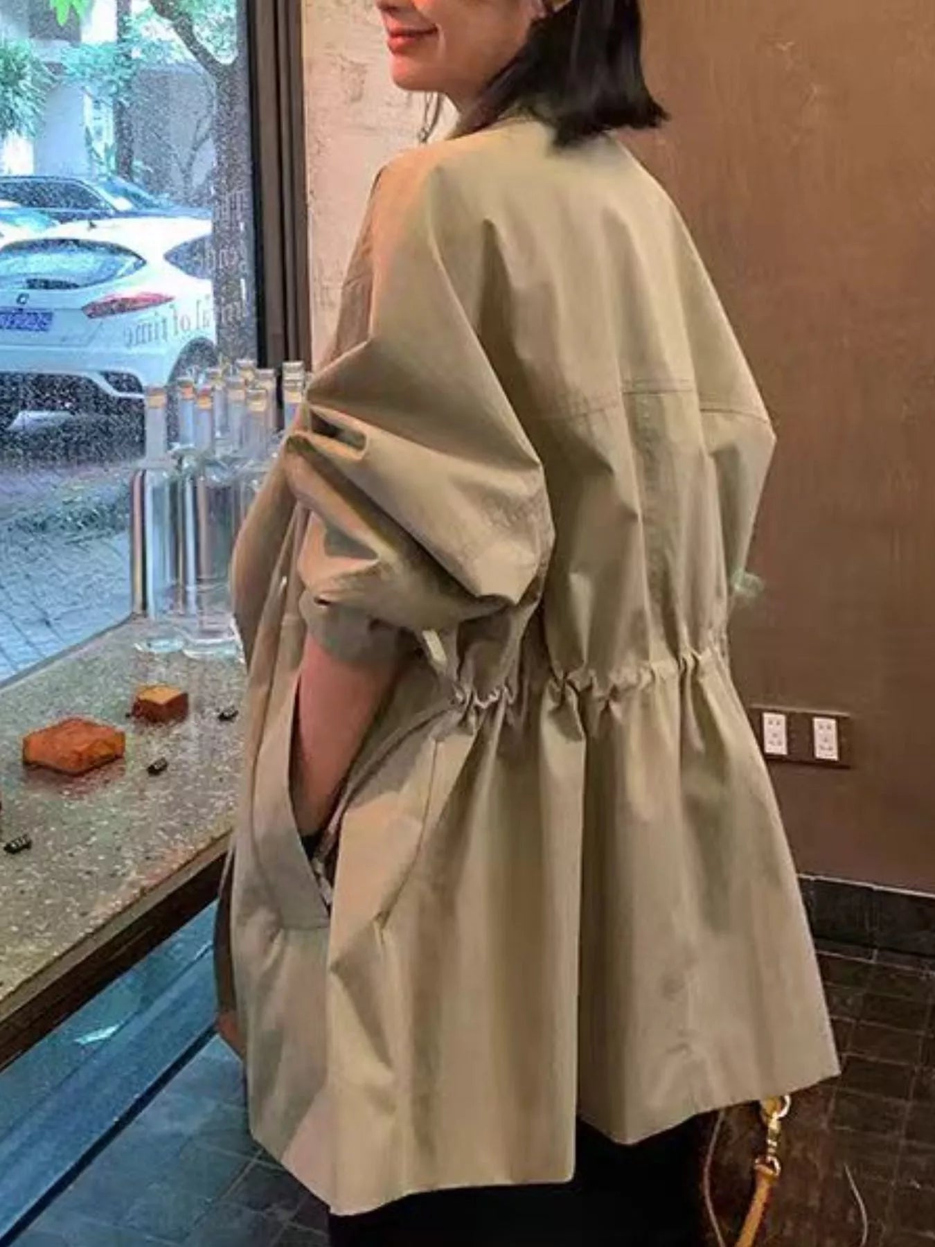 Trendsi Open Front Long Sleeve Trench Coat -