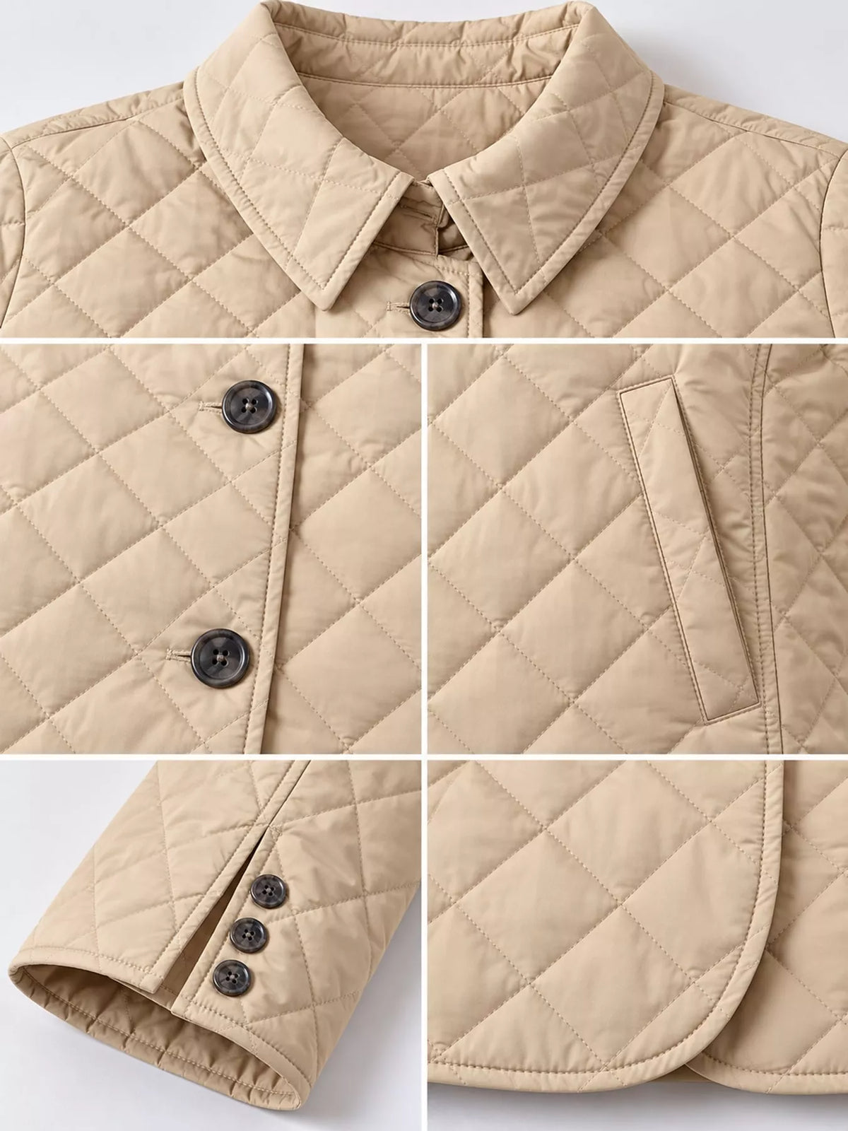 Quilted Lightweight Button-Down Jacket — garment construction details