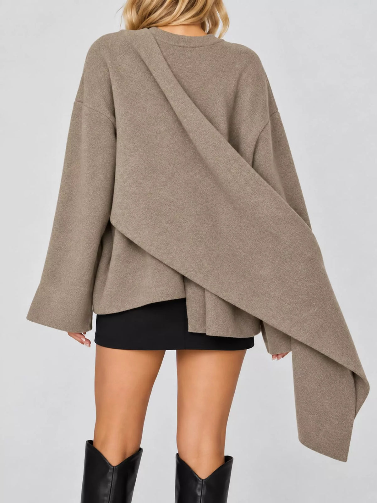 Oversized Drape-Front Knit Cardigan — back view
