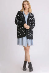 Trendsi Umgee Polka Dot Open Front Drop Shoulder Cardigan -