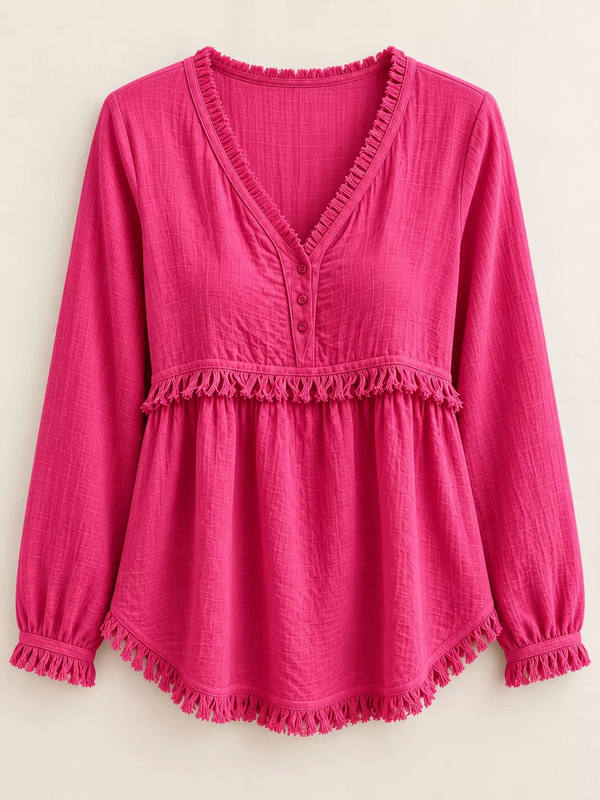 Fringe-trim blouse, pink hanging front