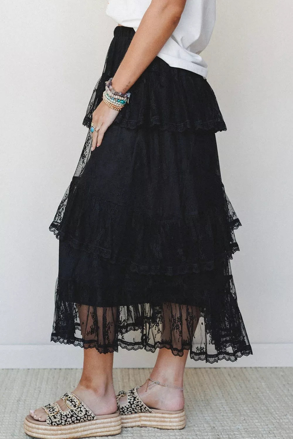 Trendsi Elegant Ruffle Lace Tiered Skirt -