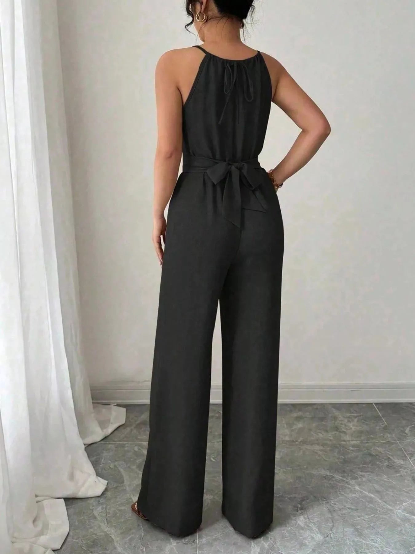 Trendsi Sleeveless Tie Waist Wide-Leg Jumpsuit -