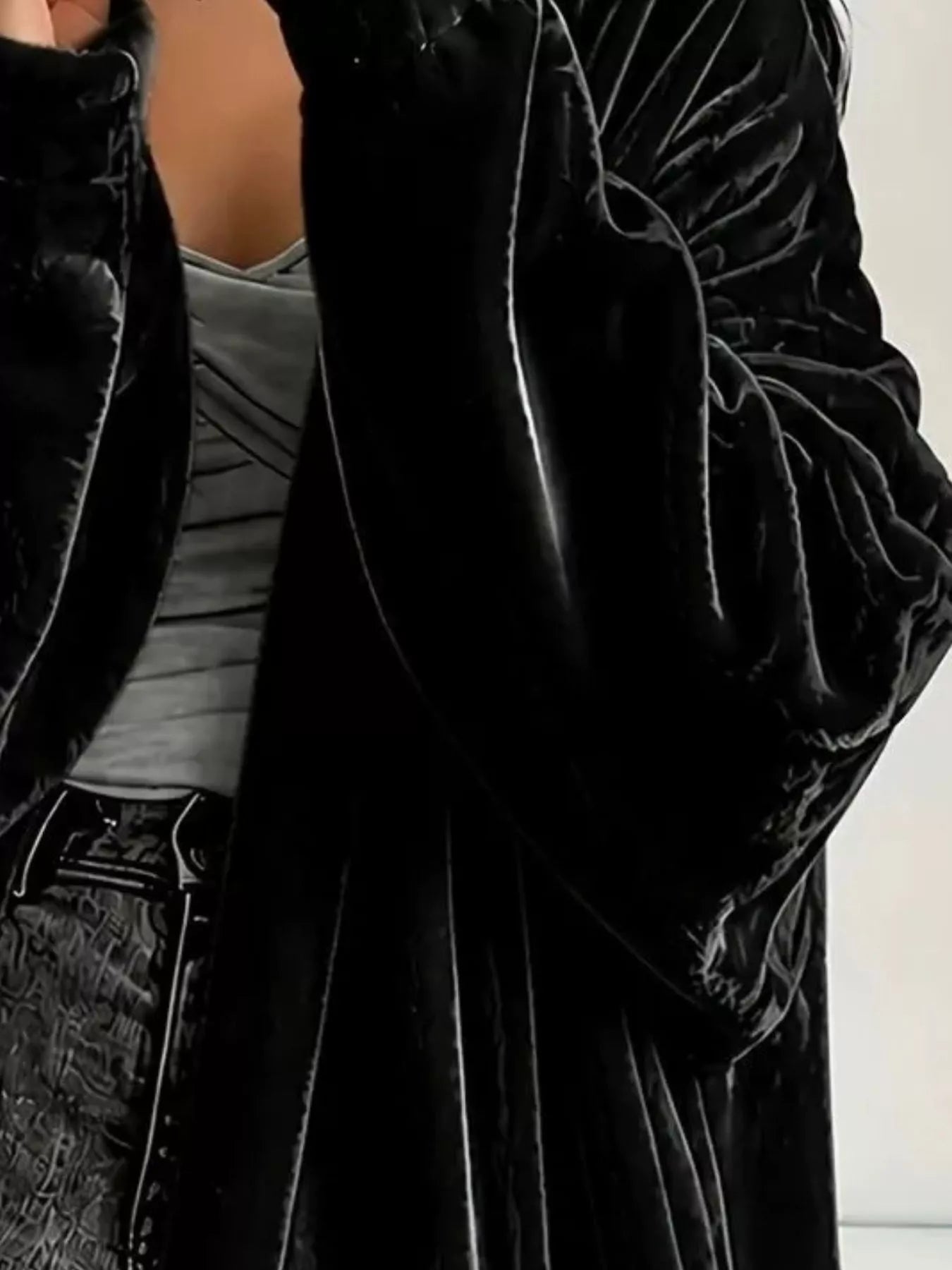 Trendsi Full Size Velvet Open-Front Longline Outerwear Plus Size -