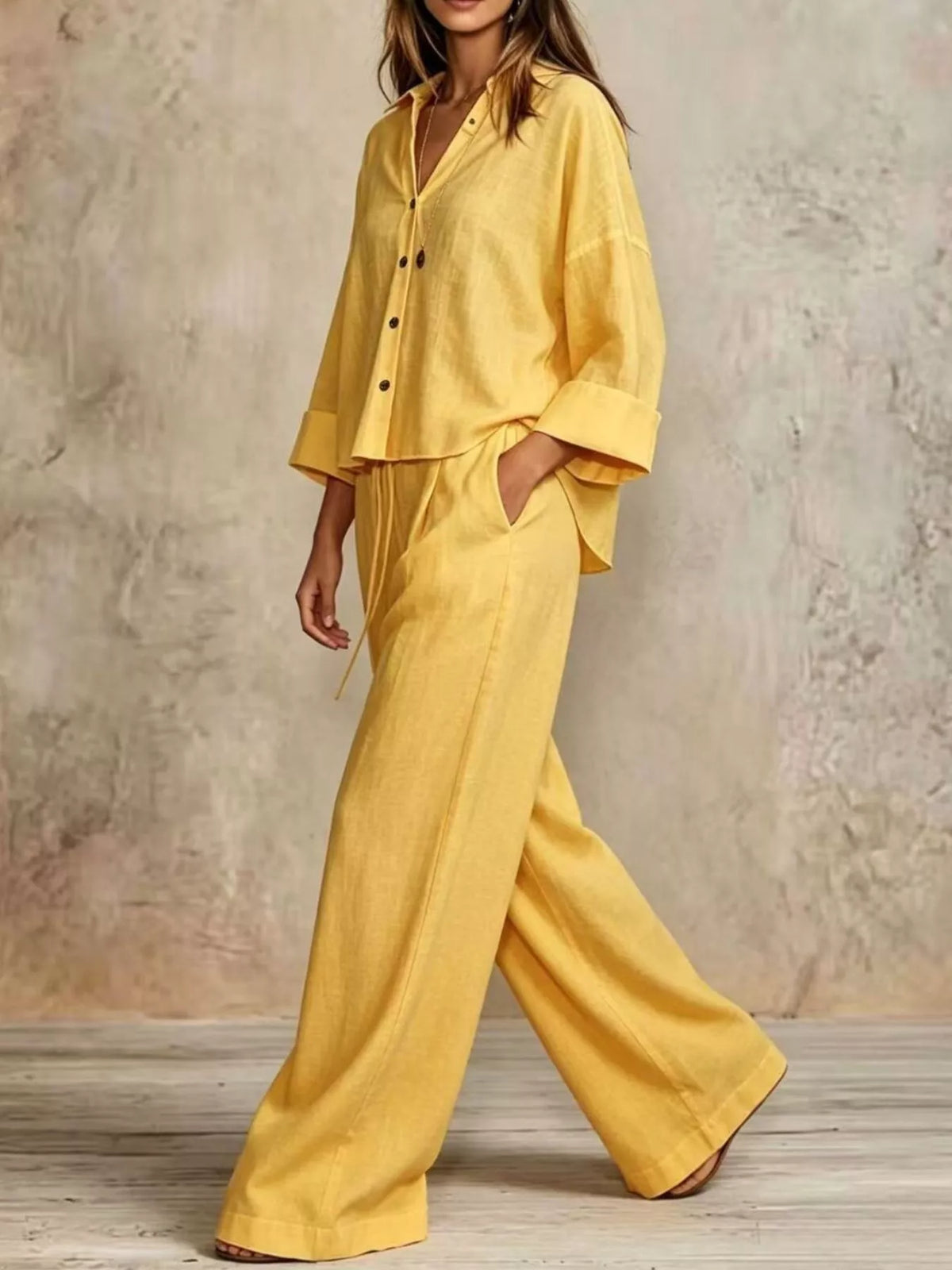 Shirt and pants set, yellow set front