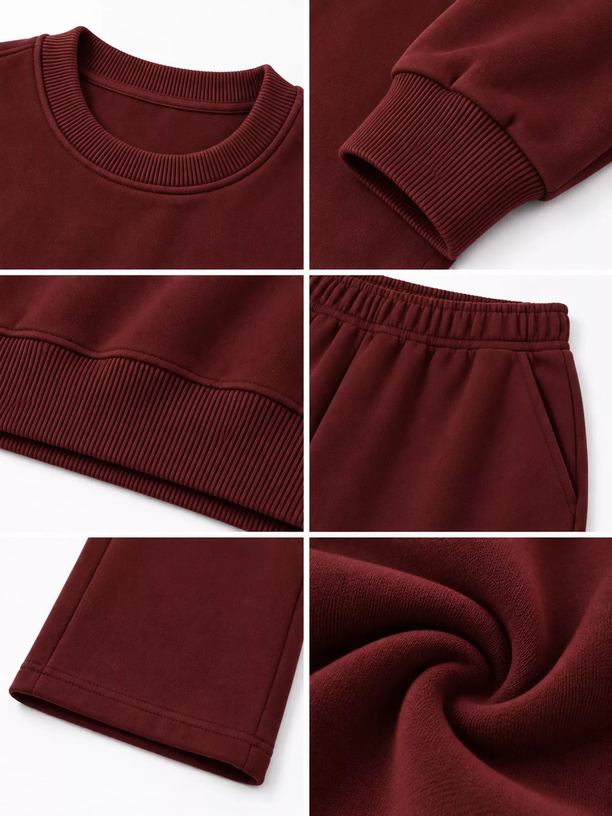 Crewneck Drop Shoulder Sweatshirt and Wide-Leg Pants Set — construction details