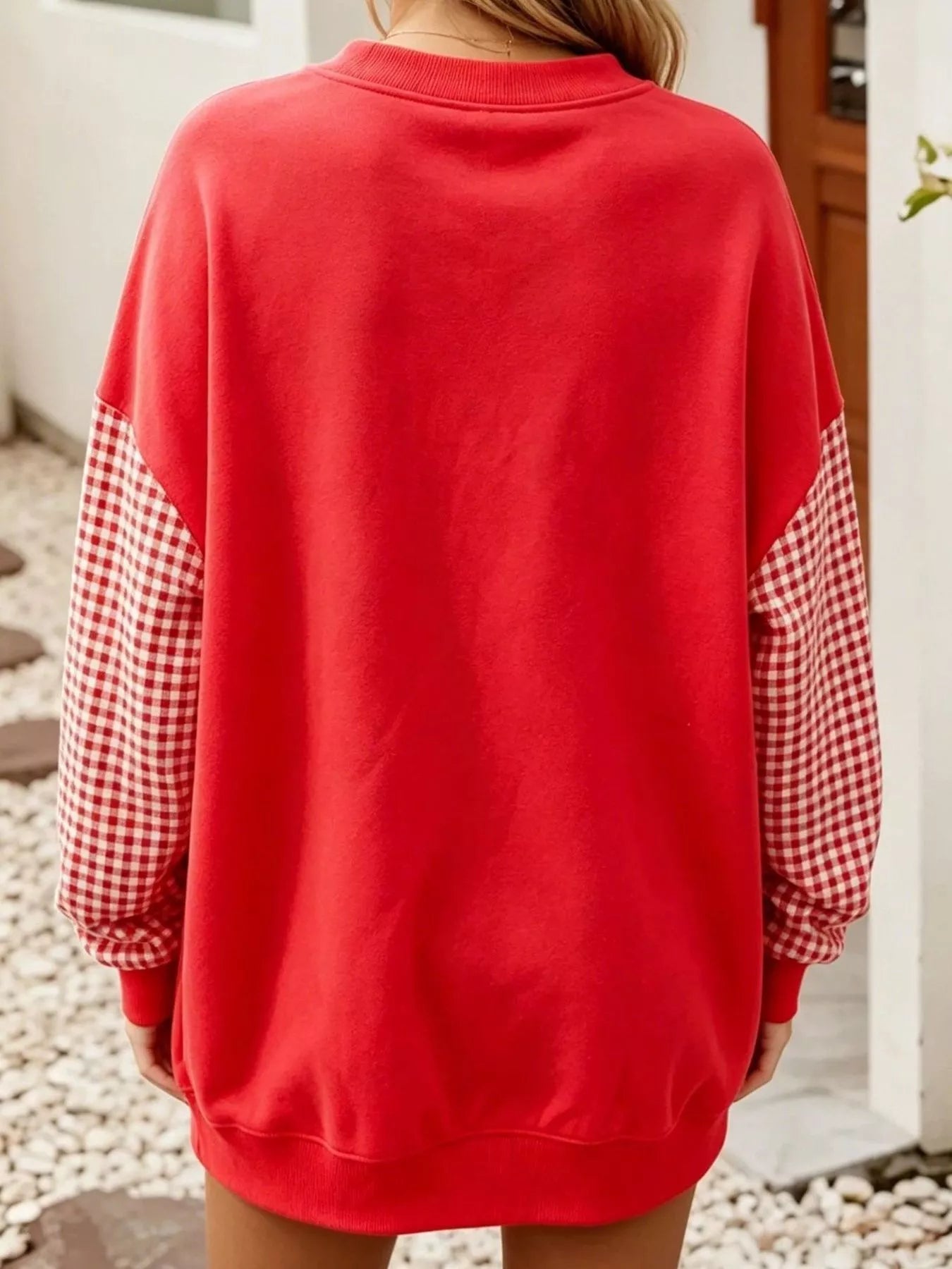 Trendsi Contrast Gingham Long Sleeve Sweatshirt -