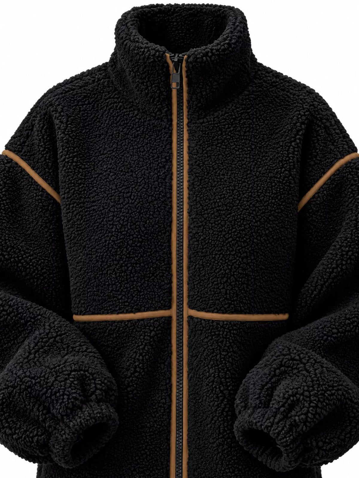 Stand Collar Sherpa Fleece Zip-Up Jacket — garment construction details