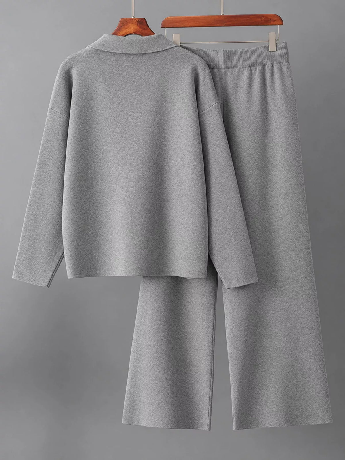 Collared Long Sleeve Knit Top and Wide-Leg Pants Sweater Set — garment back