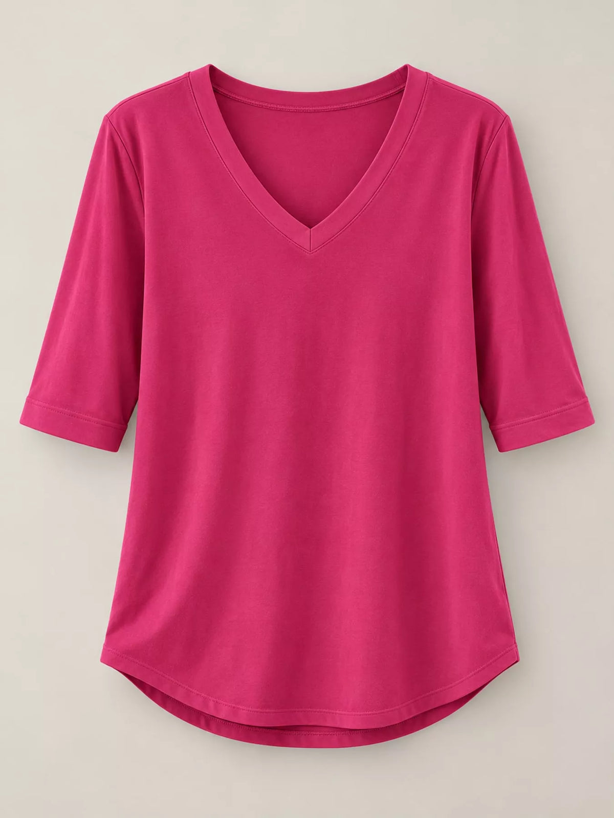 Hot pink v-neck half sleeve t-shirt