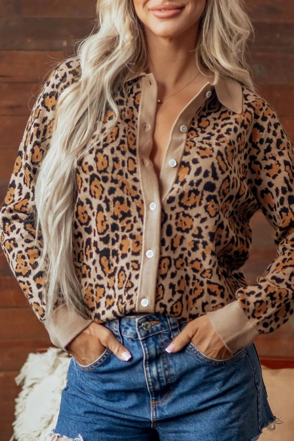 Trendsi Leopard Print Button-Up Cardigan Long Sleeve Cardigans -