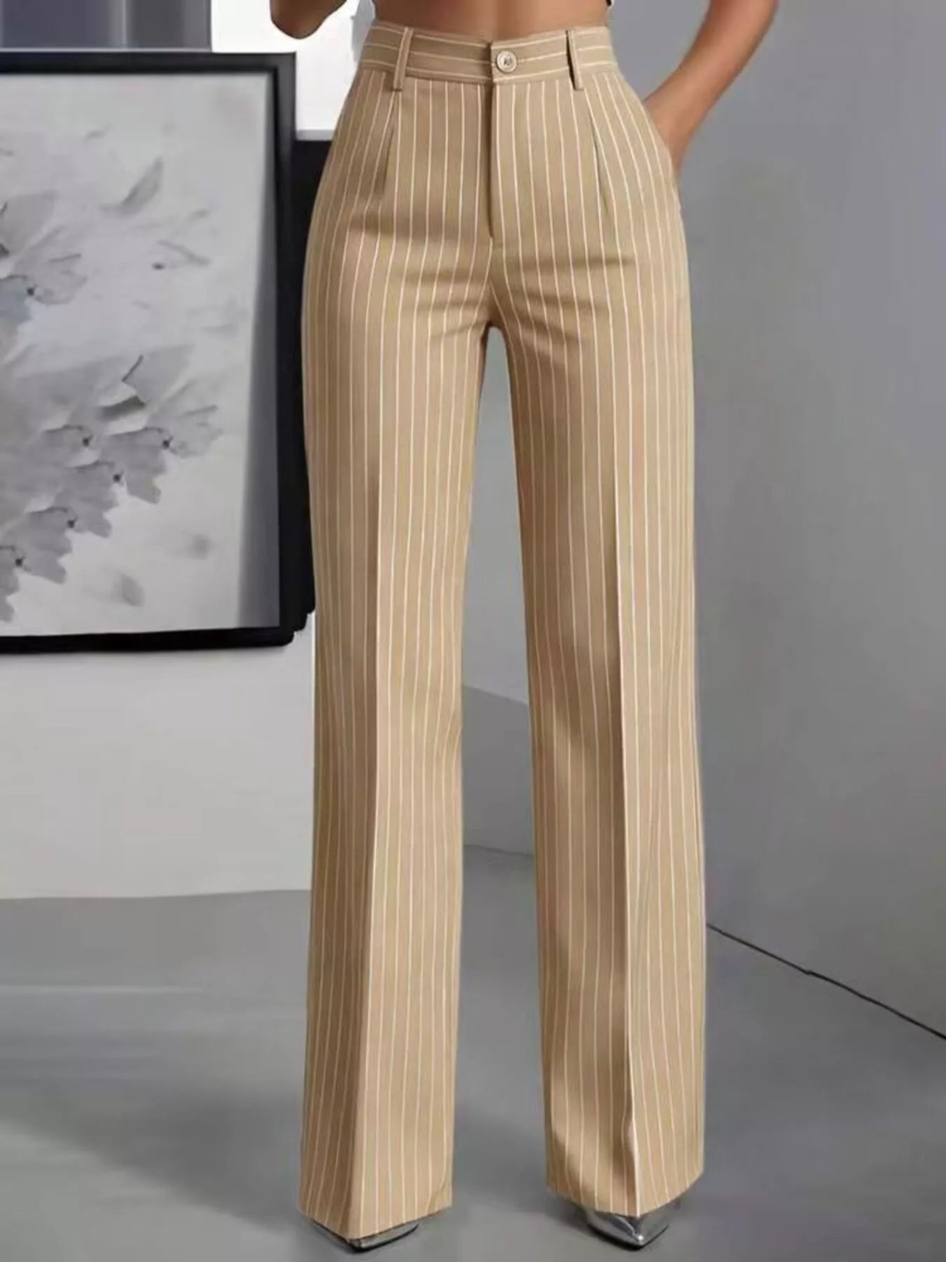 Trendsi High-Waisted Striped Wide-Leg Pants -