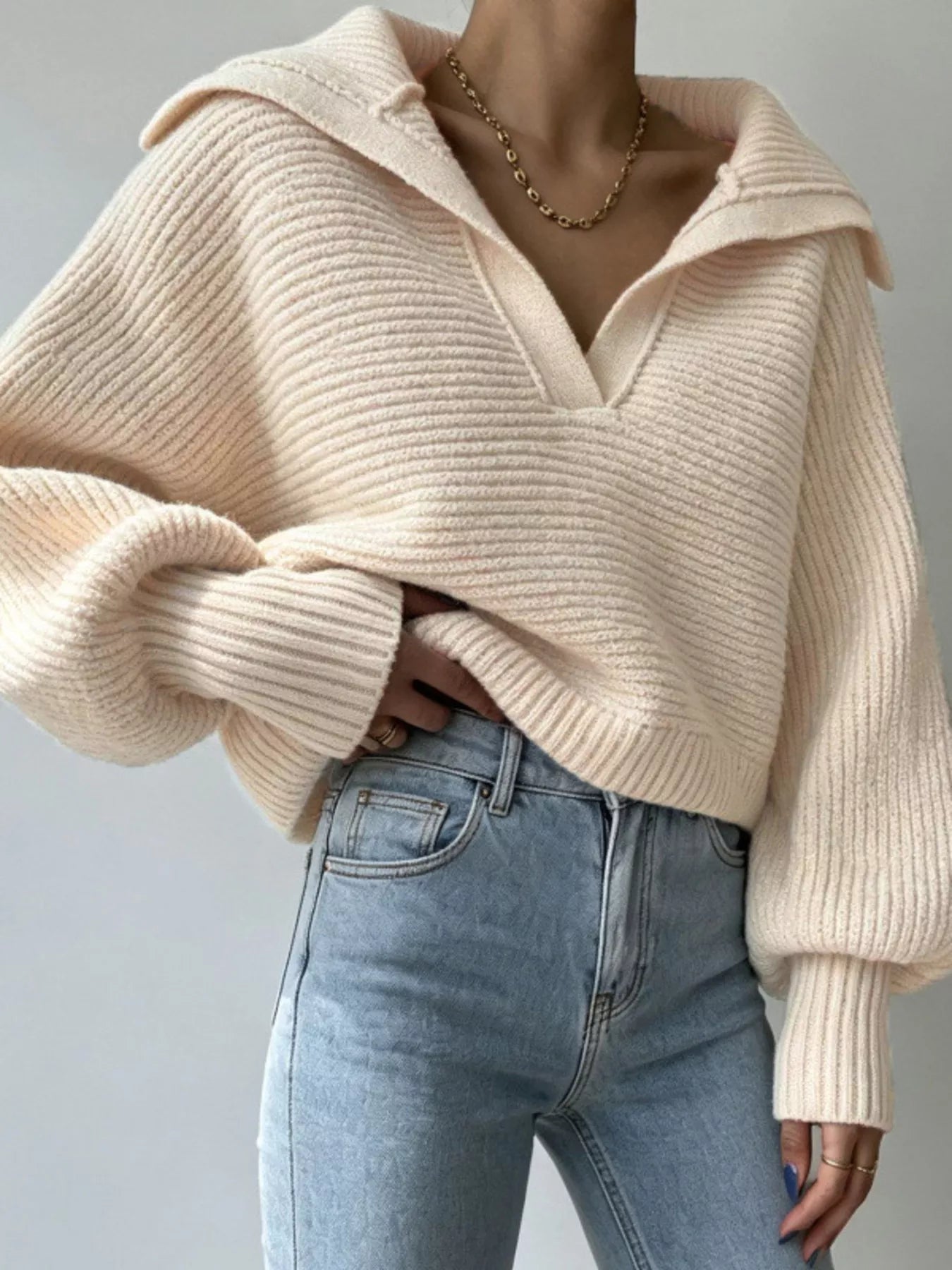 Trendsi Oversized Collar Ribbed Cropped Sweater -