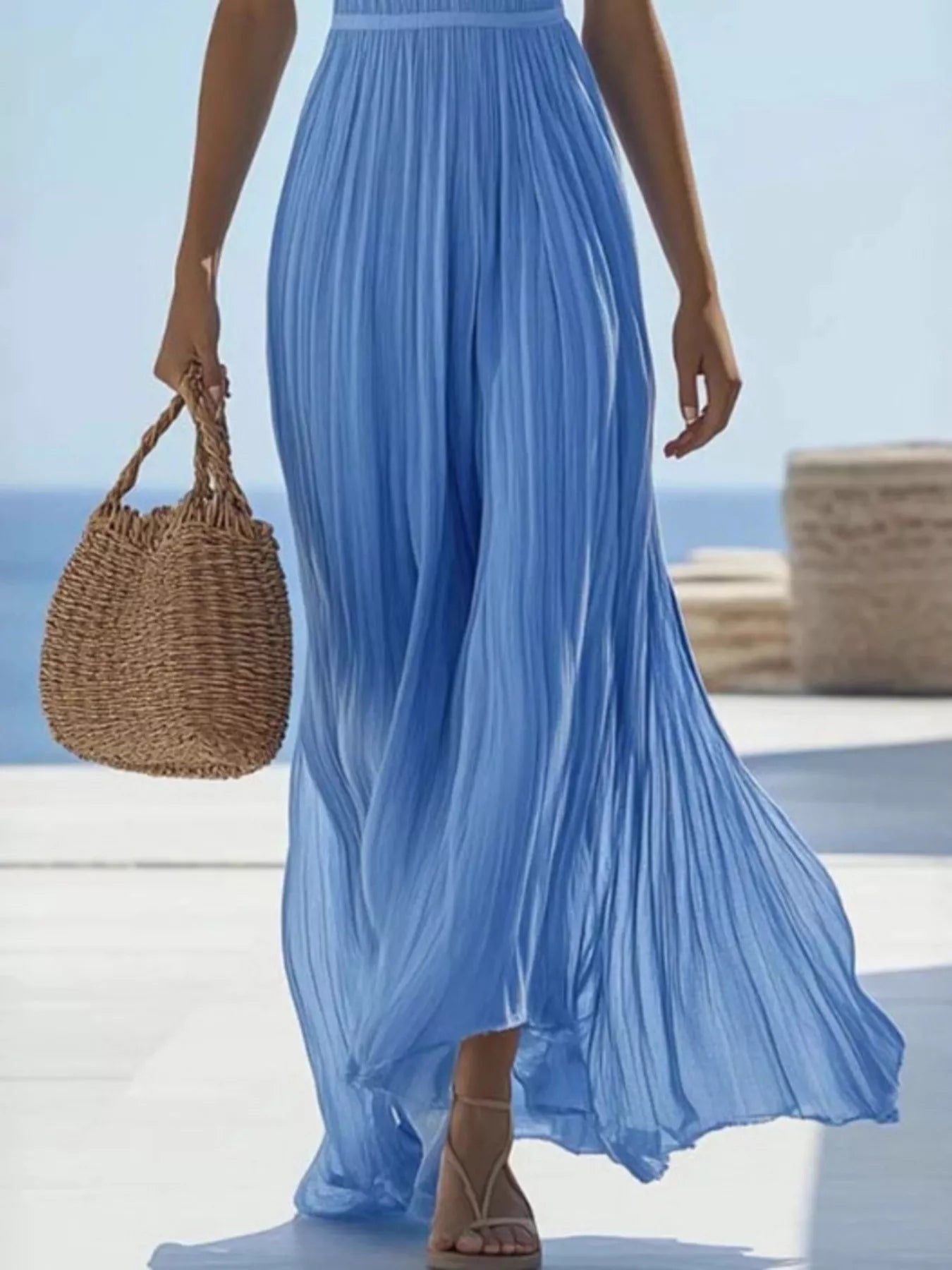 Trendsi V-Neck Sleeveless Pleated Maxi Dress -