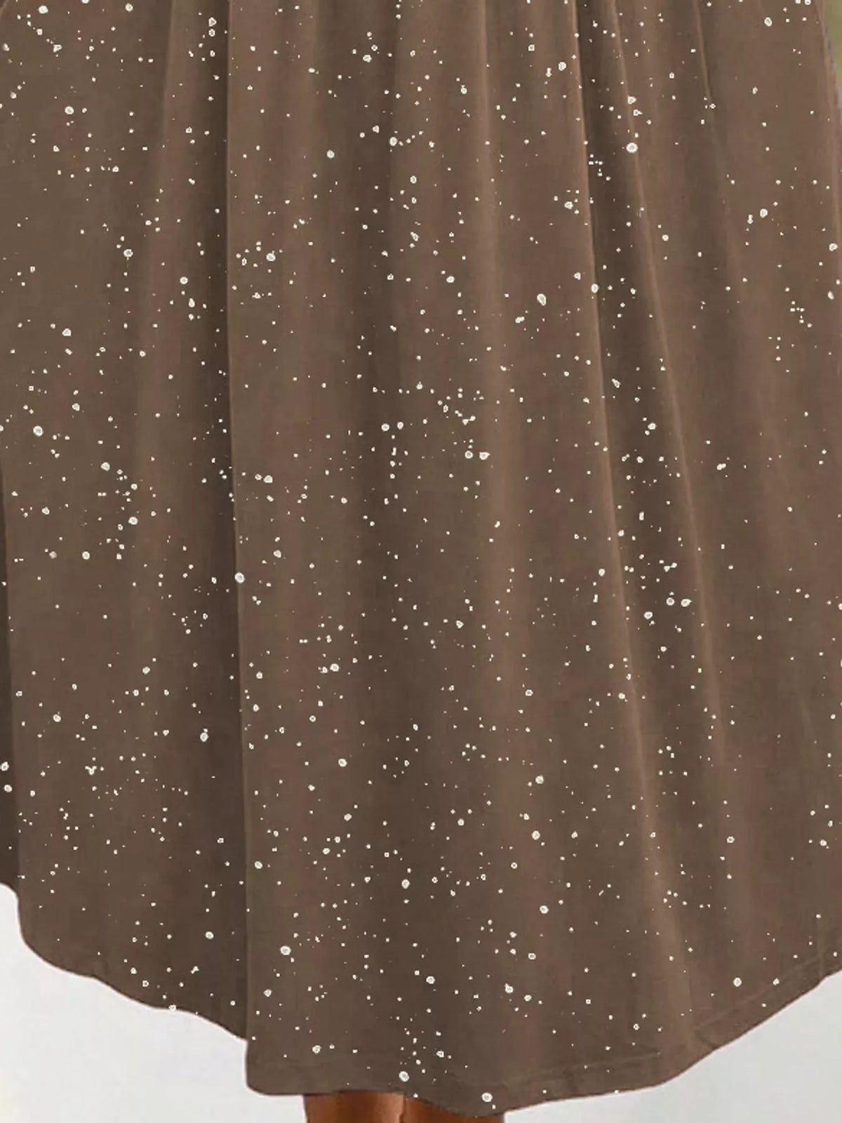 Brown speckled short sleeve midi dress with pockets, fabric print detail