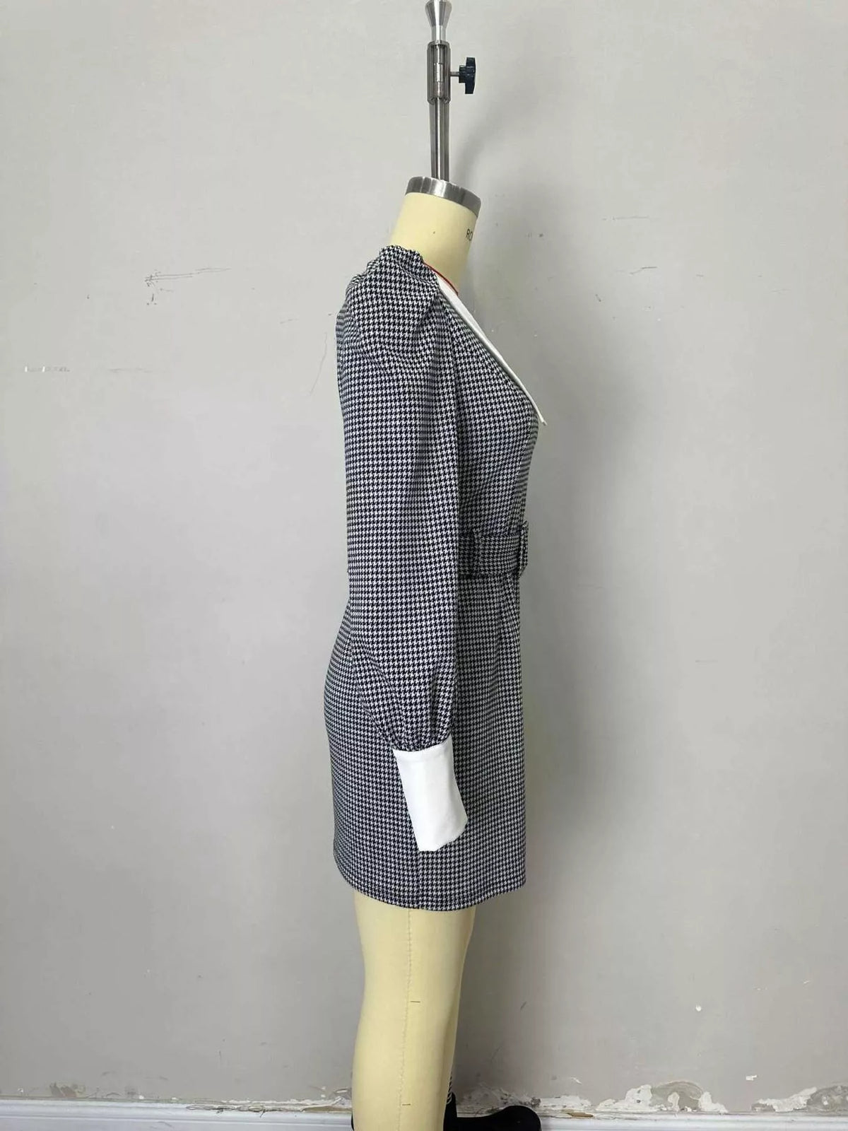 Black Contrast Collar Houndstooth Mini Dress detail view