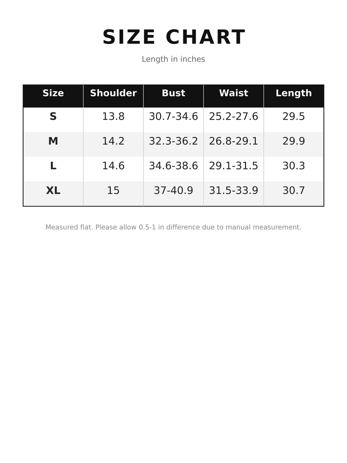 Ruffle Trim Long Sleeve Bodysuit — size and measurement chart