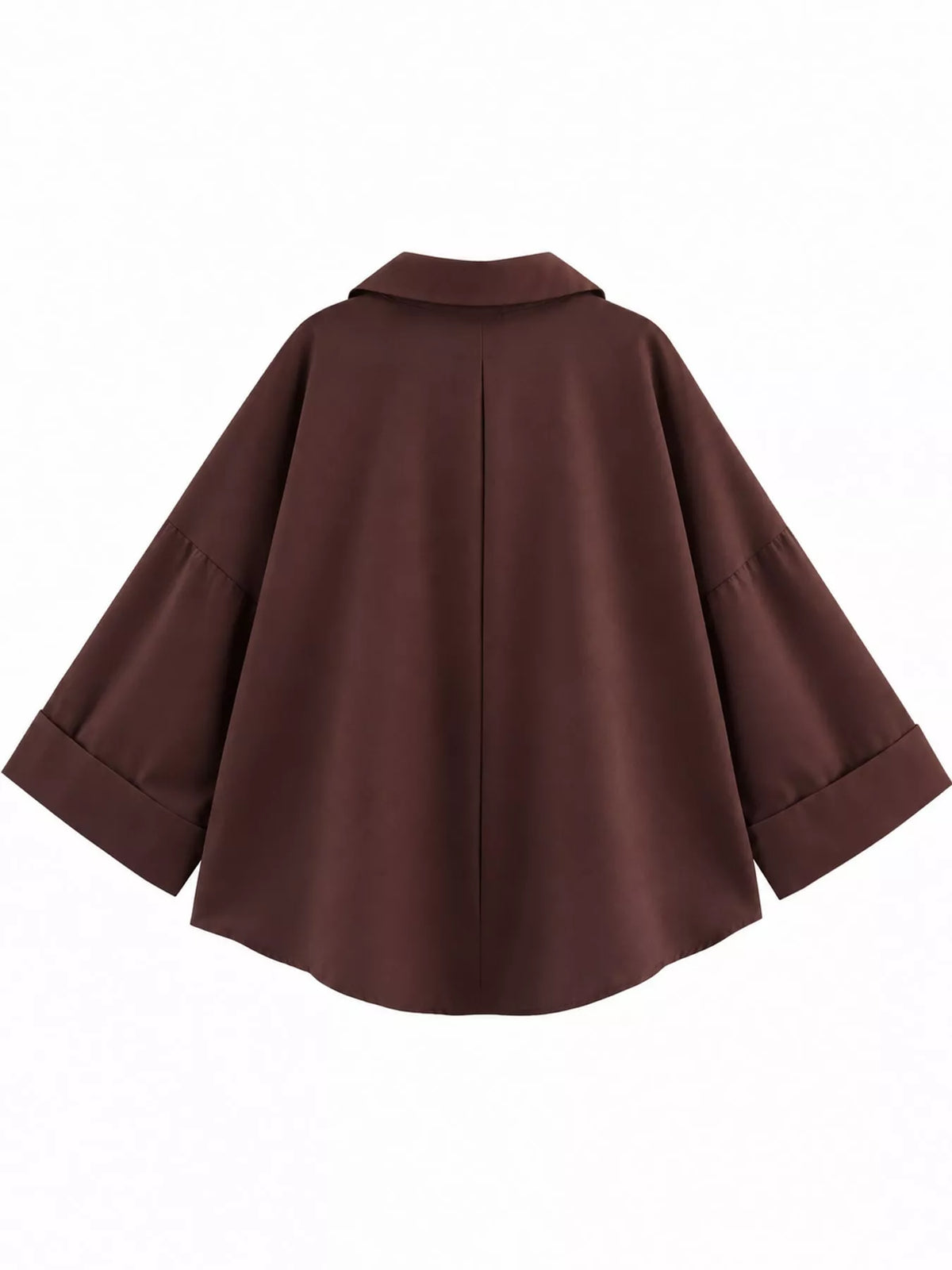 Coffee button-up three-quarter sleeve shirt