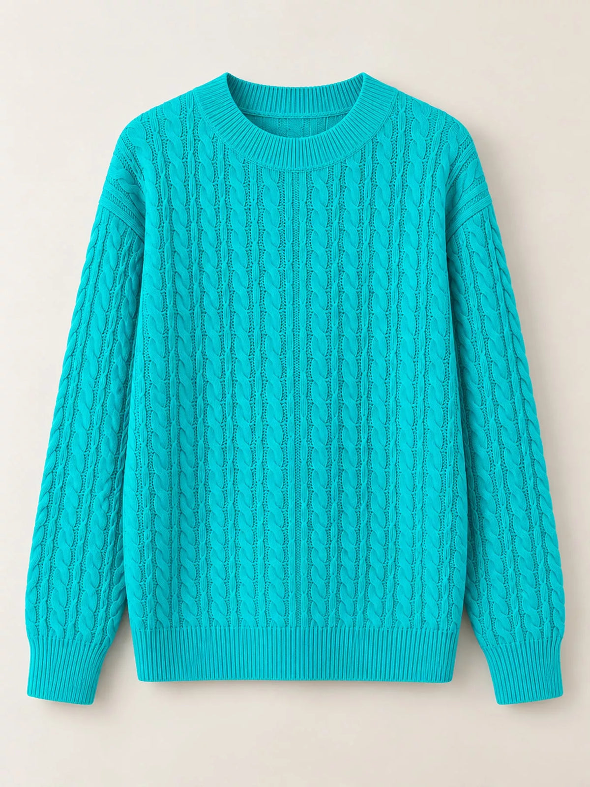 Lake Blue cable knit round neck sweater