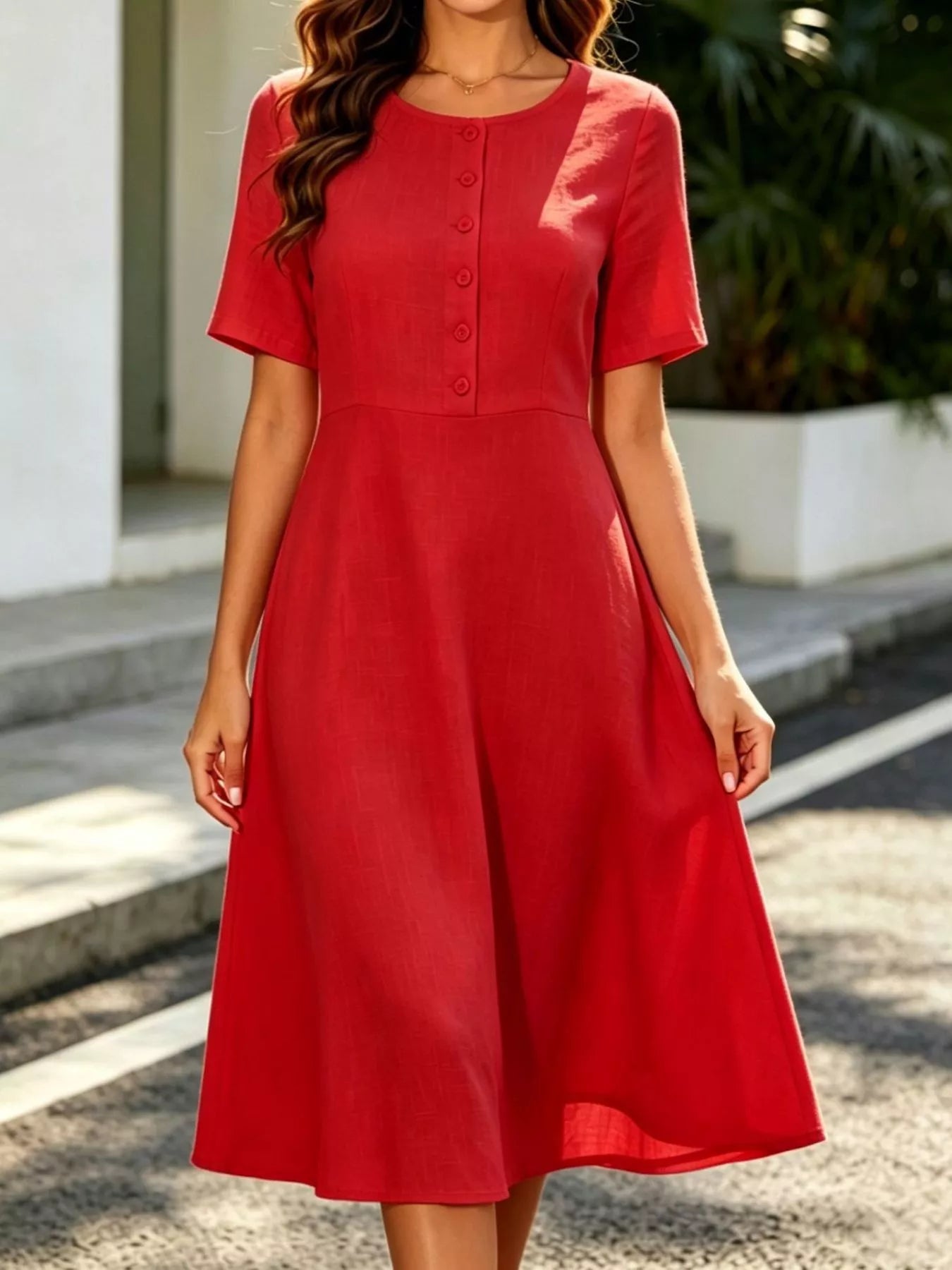 Trendsi Button Detail A-Line Midi Dress -