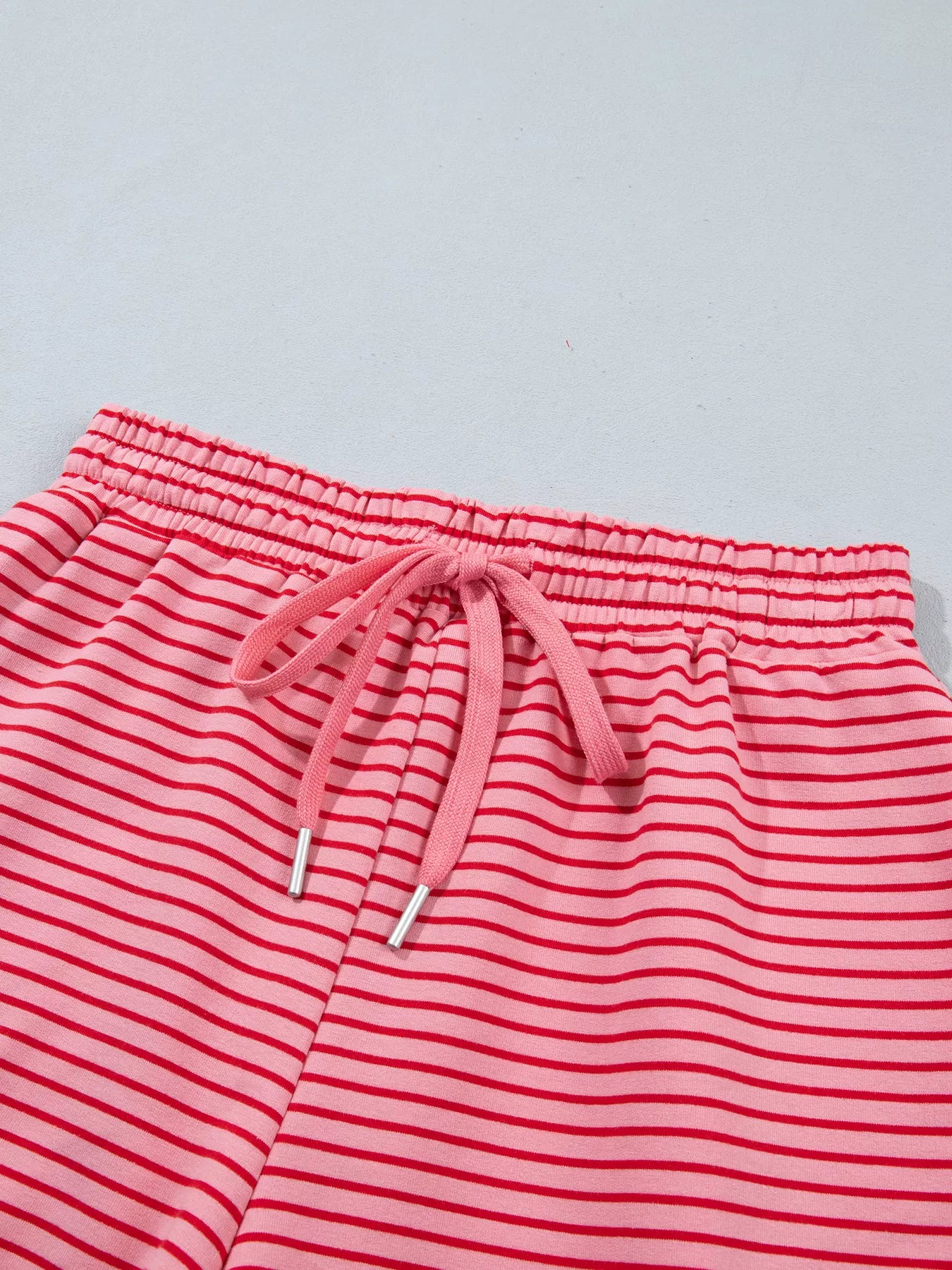 Trendsi Stripe Ribbed Patchwork Mock Neck Baggy Pullover Matching Shorts Set -