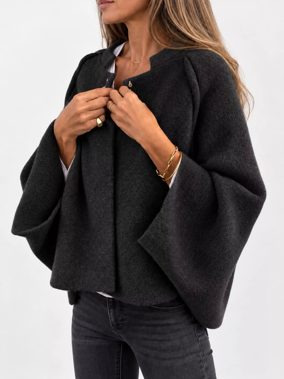 Fuzzy Texture Open-Front Cropped Jacket — side view