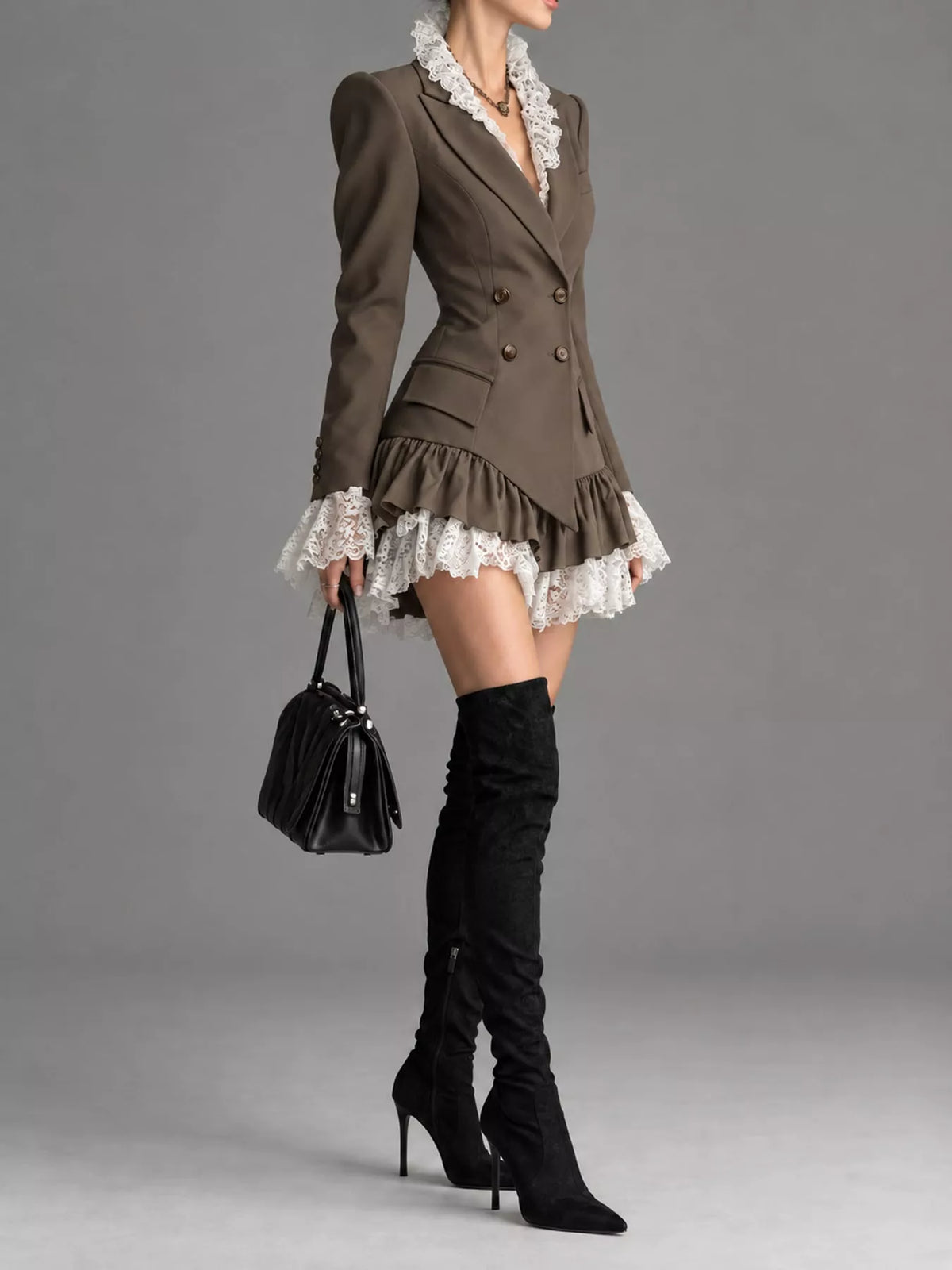Collared long sleeve mini dress, side view