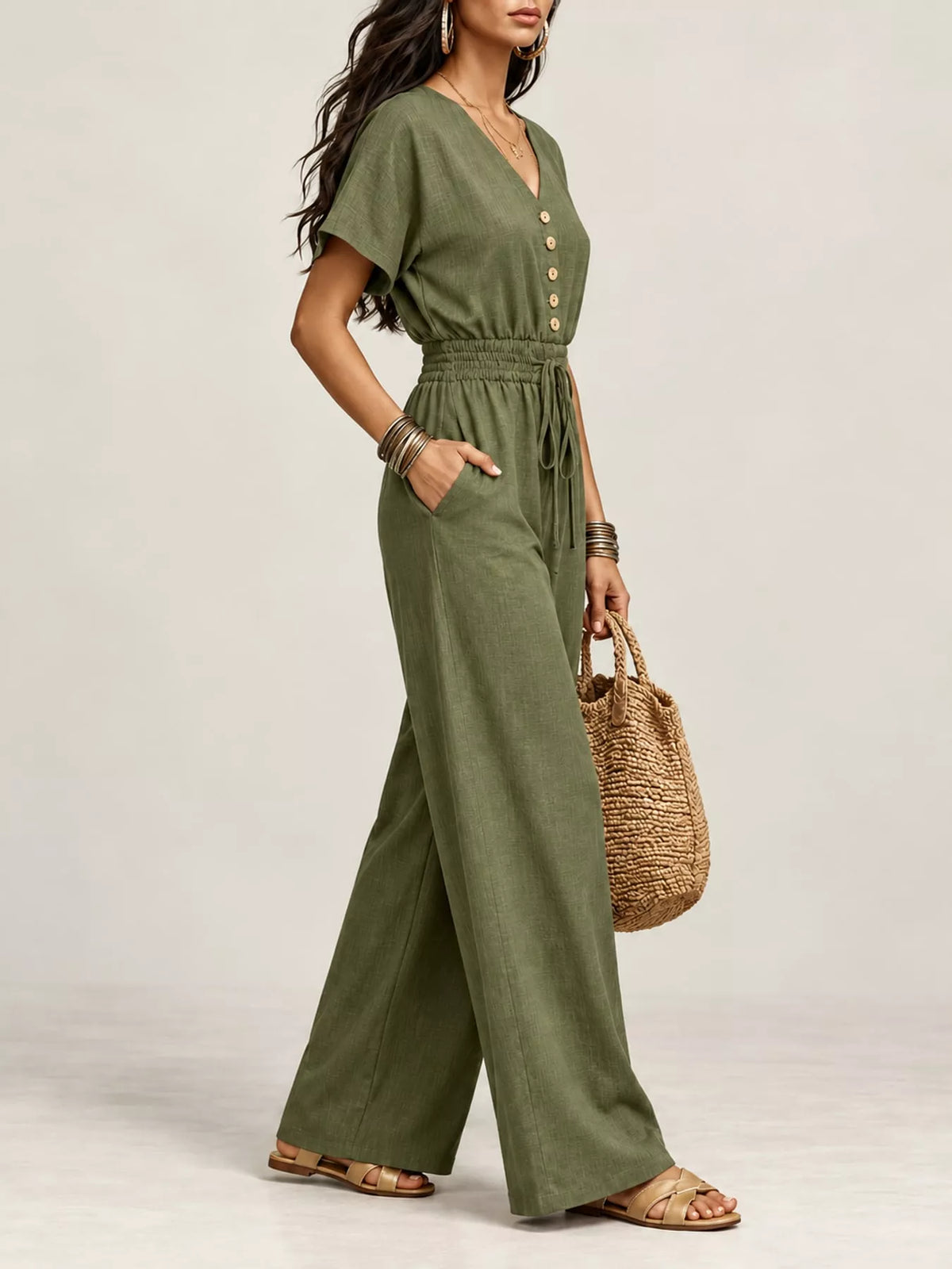Wide-leg short-sleeve jumpsuit