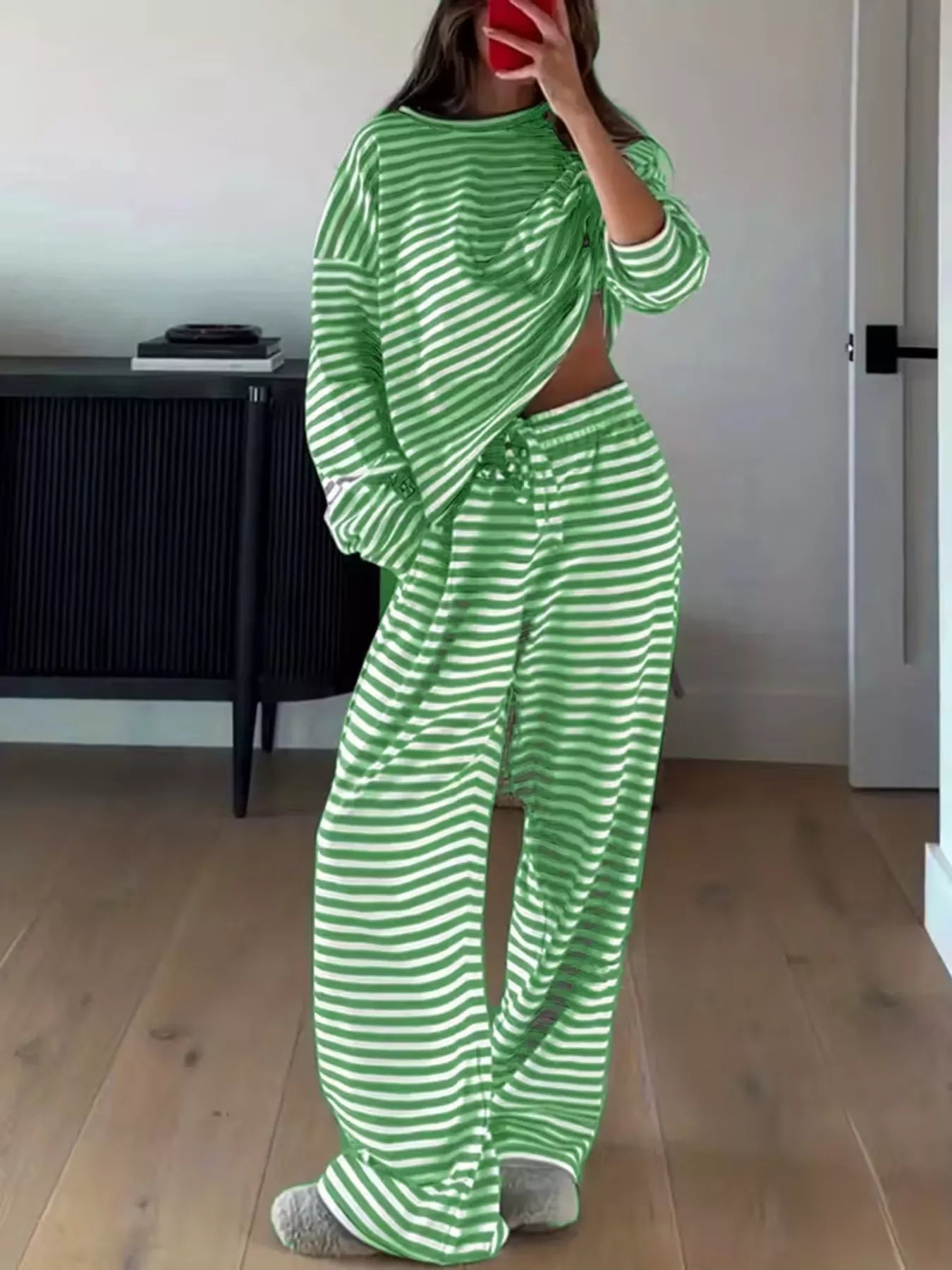 Trendsi Striped Dropped Shoulder Top and Pants Set -