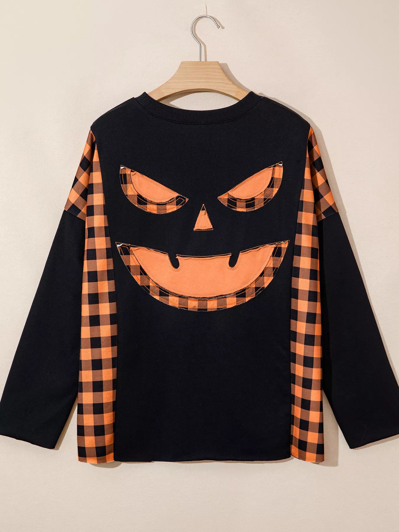 Trendsi Patchwork Plaid Pumpkin Face Long Sleeve Top -