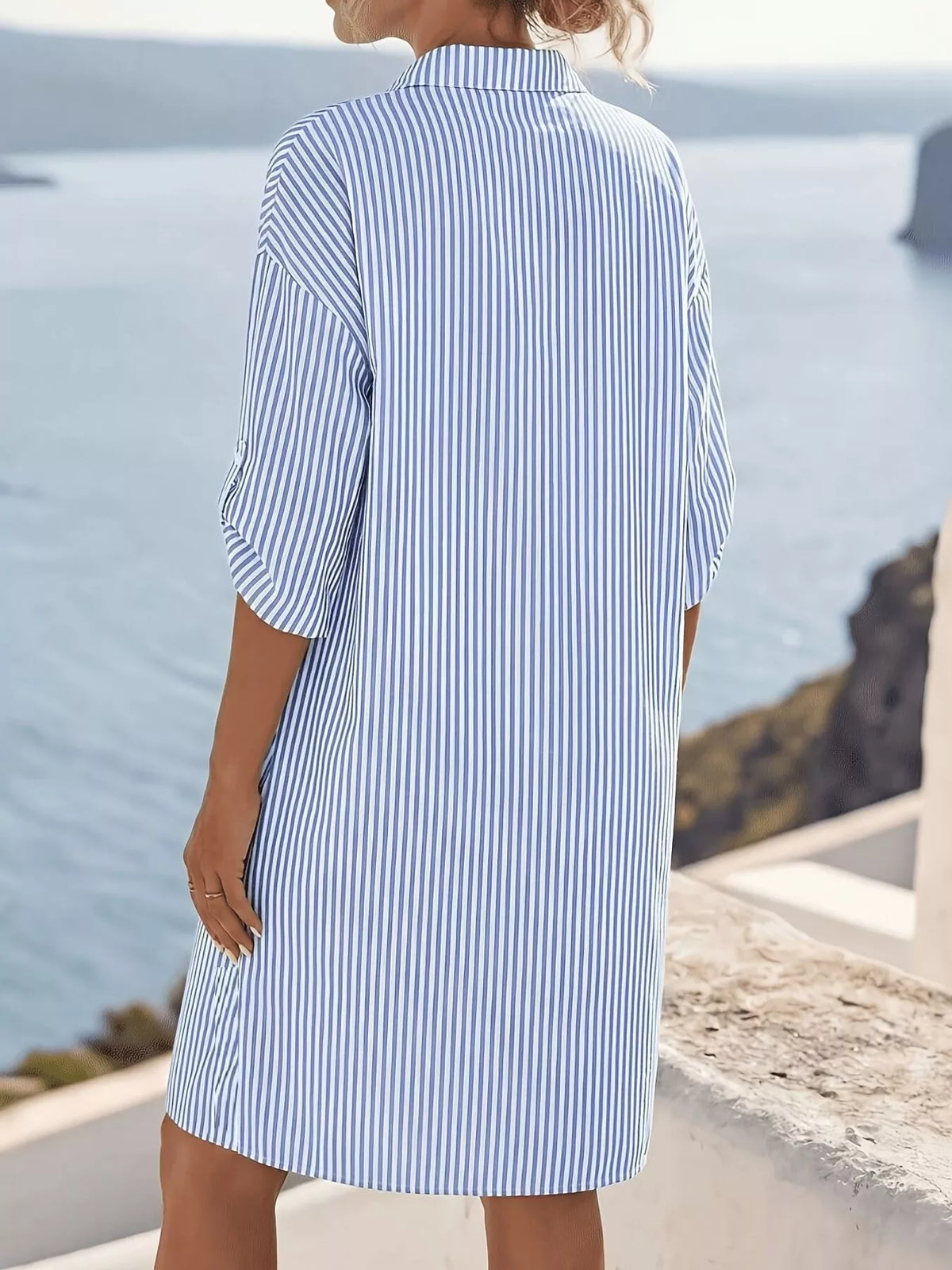 Trendsi Striped Button-Down Shirt Dress -