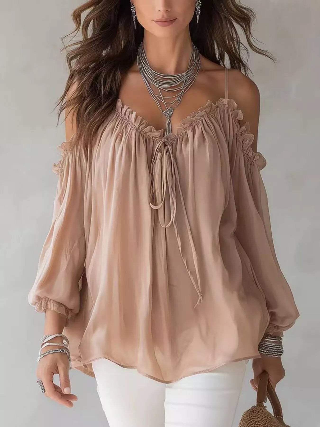 Trendsi Frill Spaghetti Strap Tie Front Blouse -