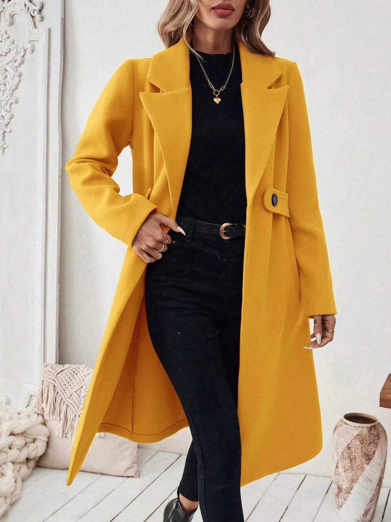 Trendsi Single-Button Longline Coat -