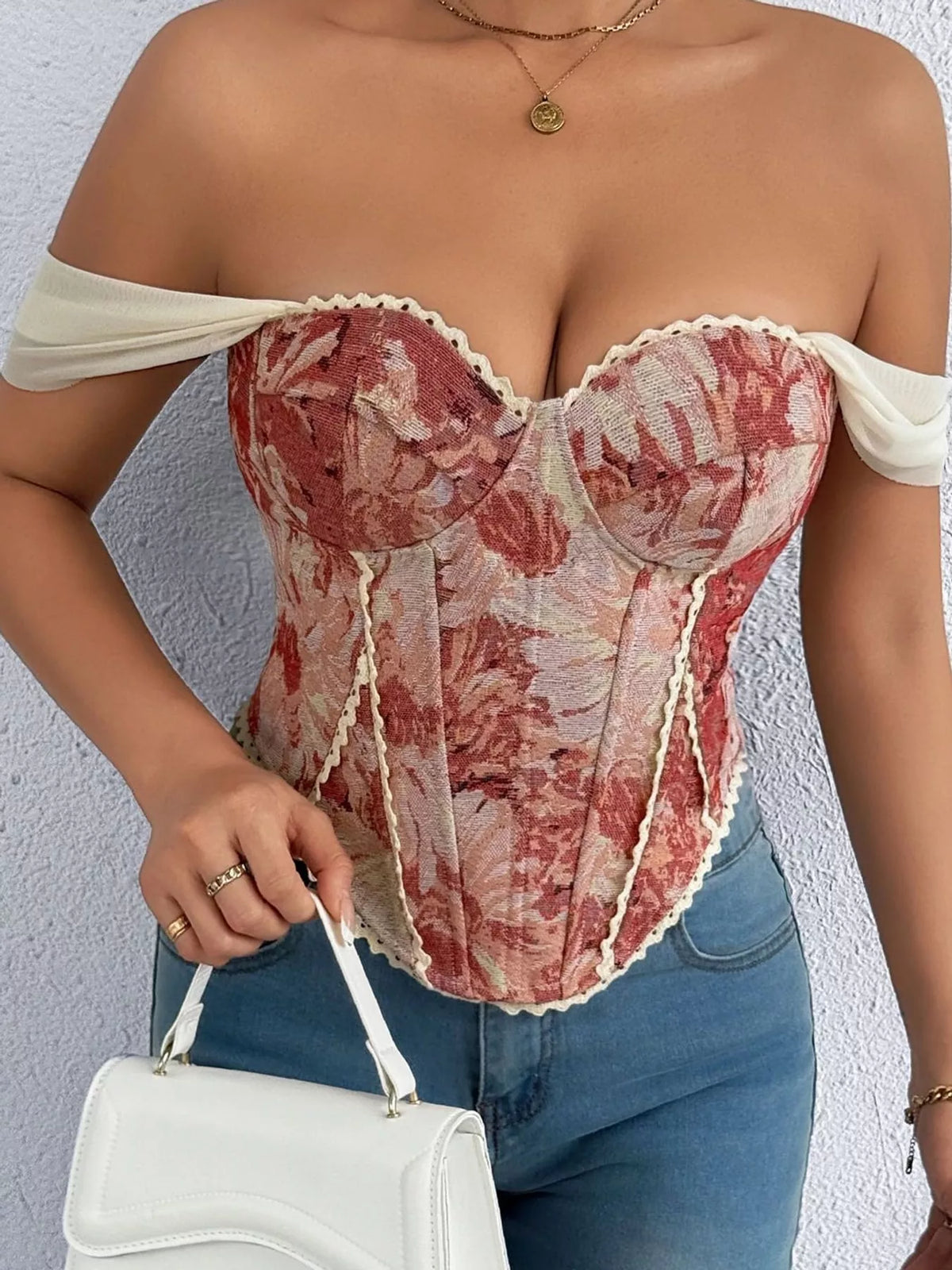 Pink lace up back printed cami