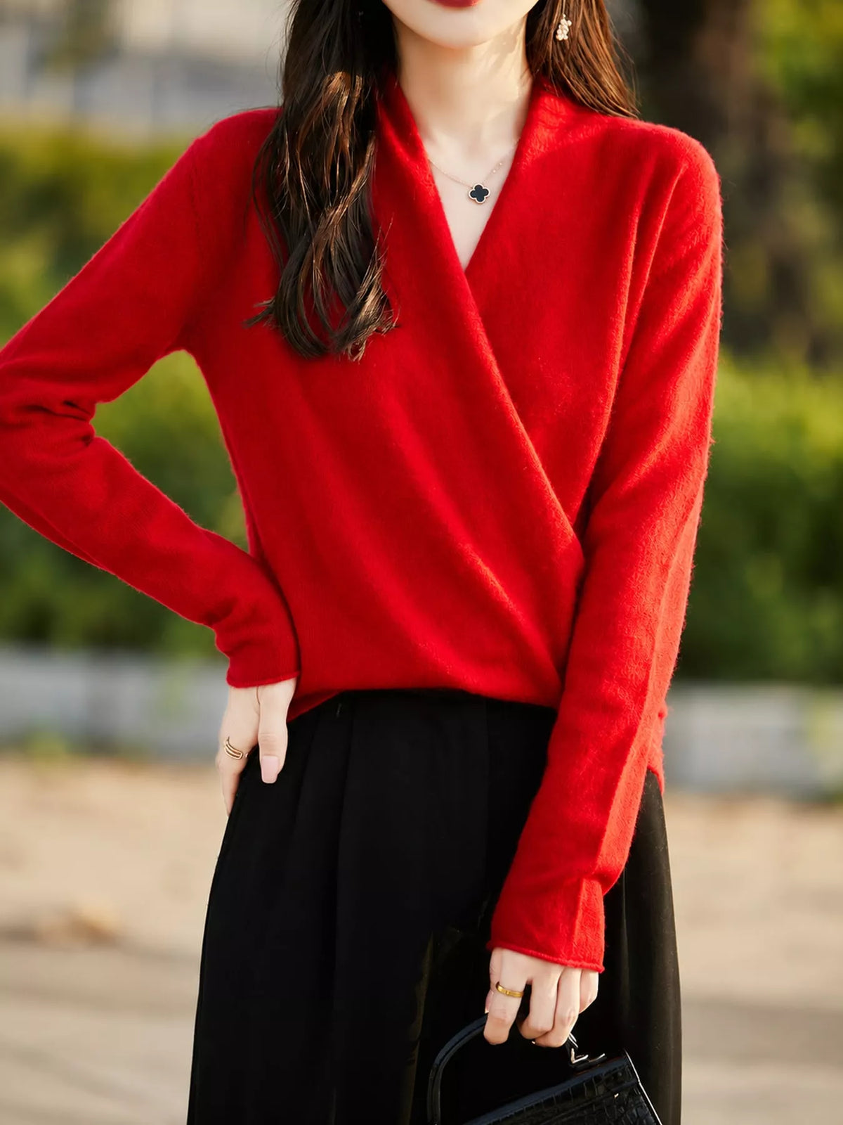 Surplice Long Sleeve Sweater — front view