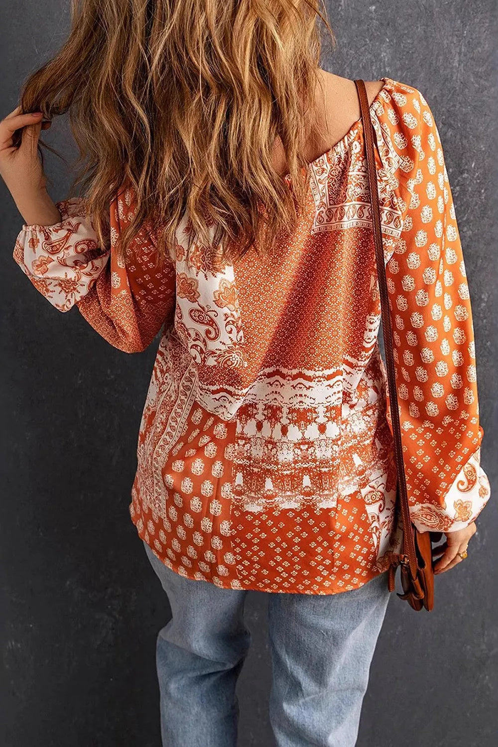 Trendsi Full Size Paisley Print Tie-Neck Long Sleeve Blouse Plus Size -