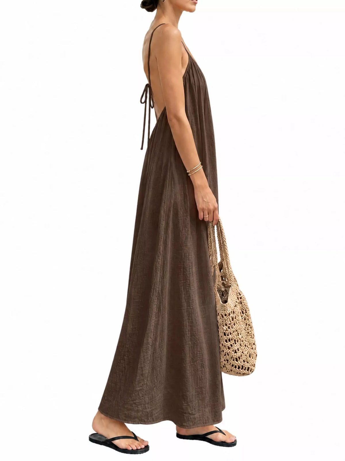 Backless Spaghetti Strap Maxi Dress — side view
