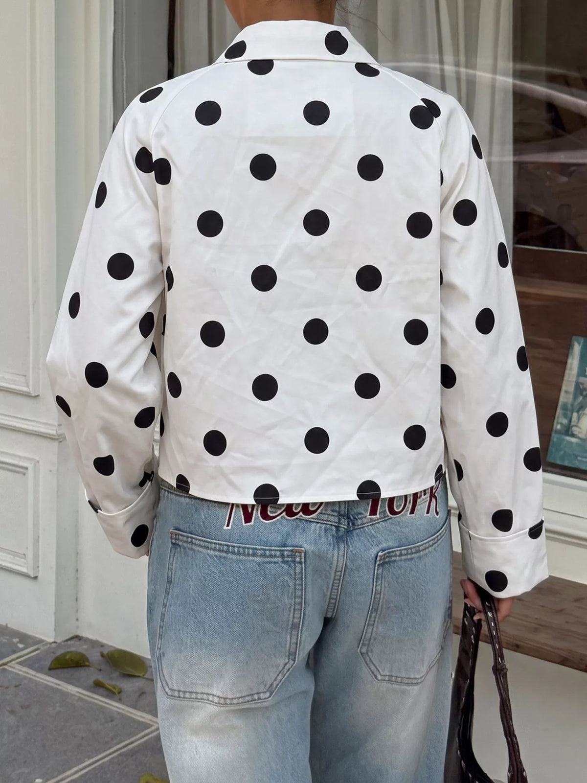 Polka Dot Button-Down Jacket in white, back view