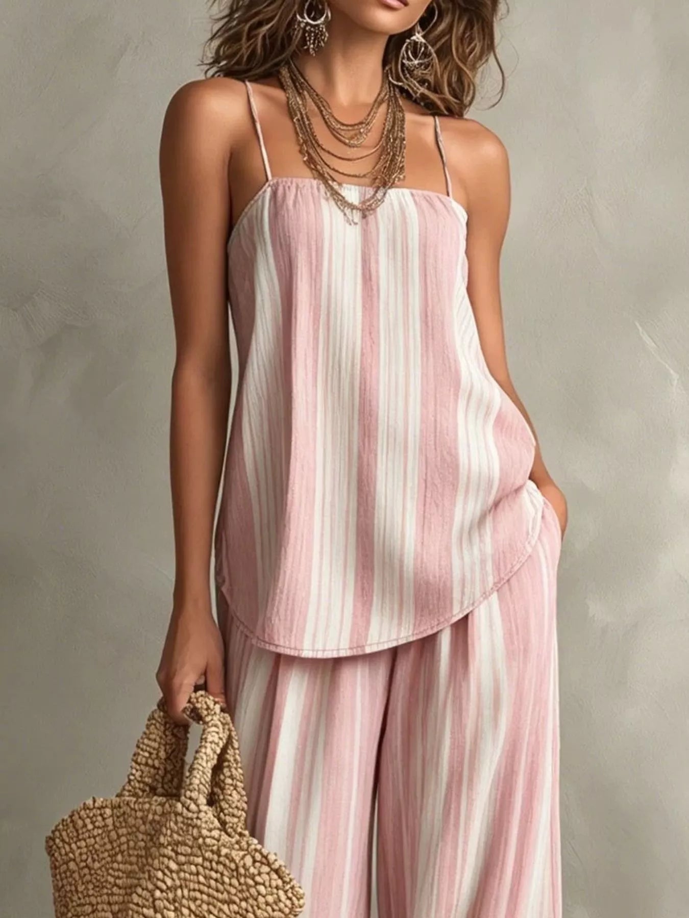 Trendsi Striped Cami and Wide Leg Pants Set -