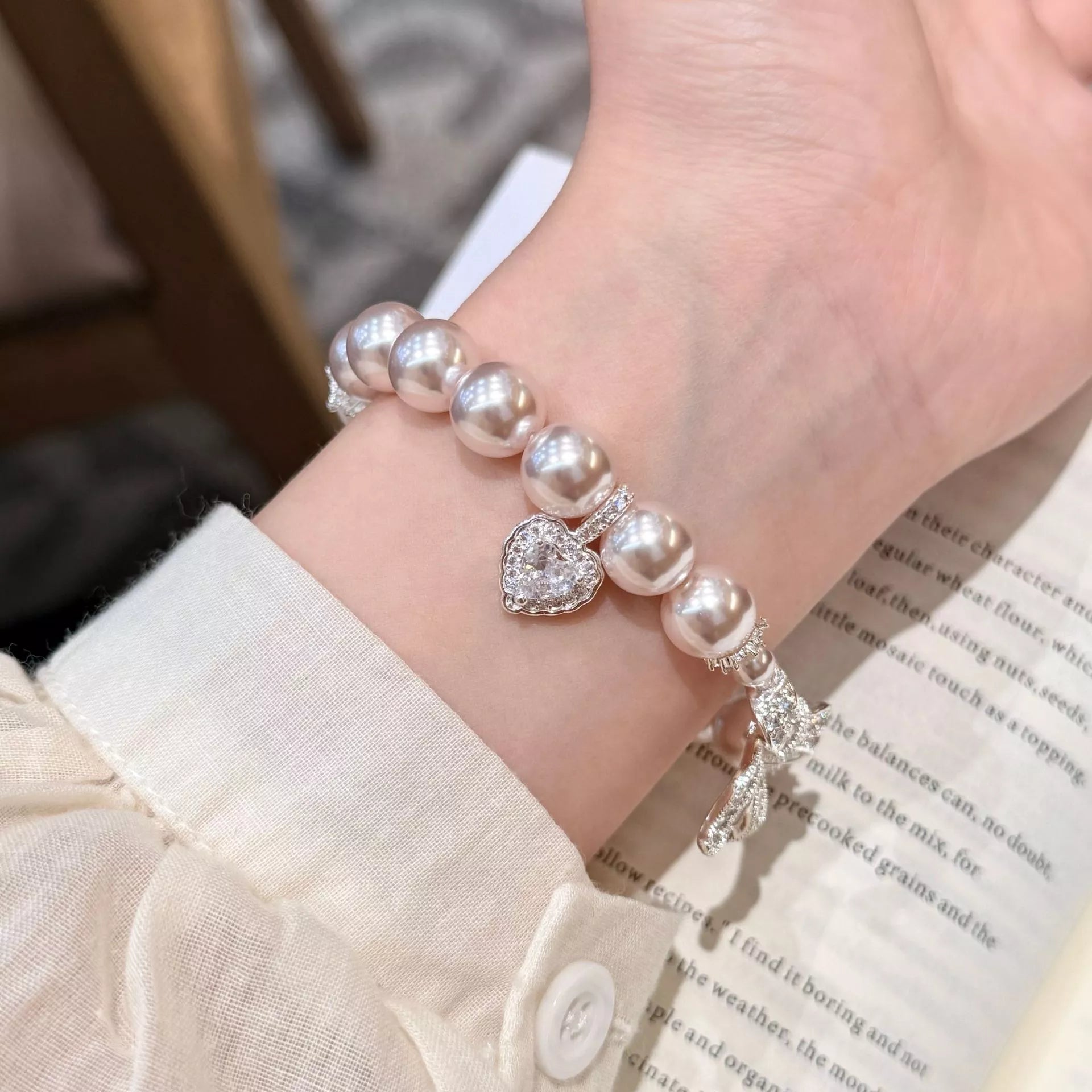Trendsi Pearl Bracelet with Bow Charm -