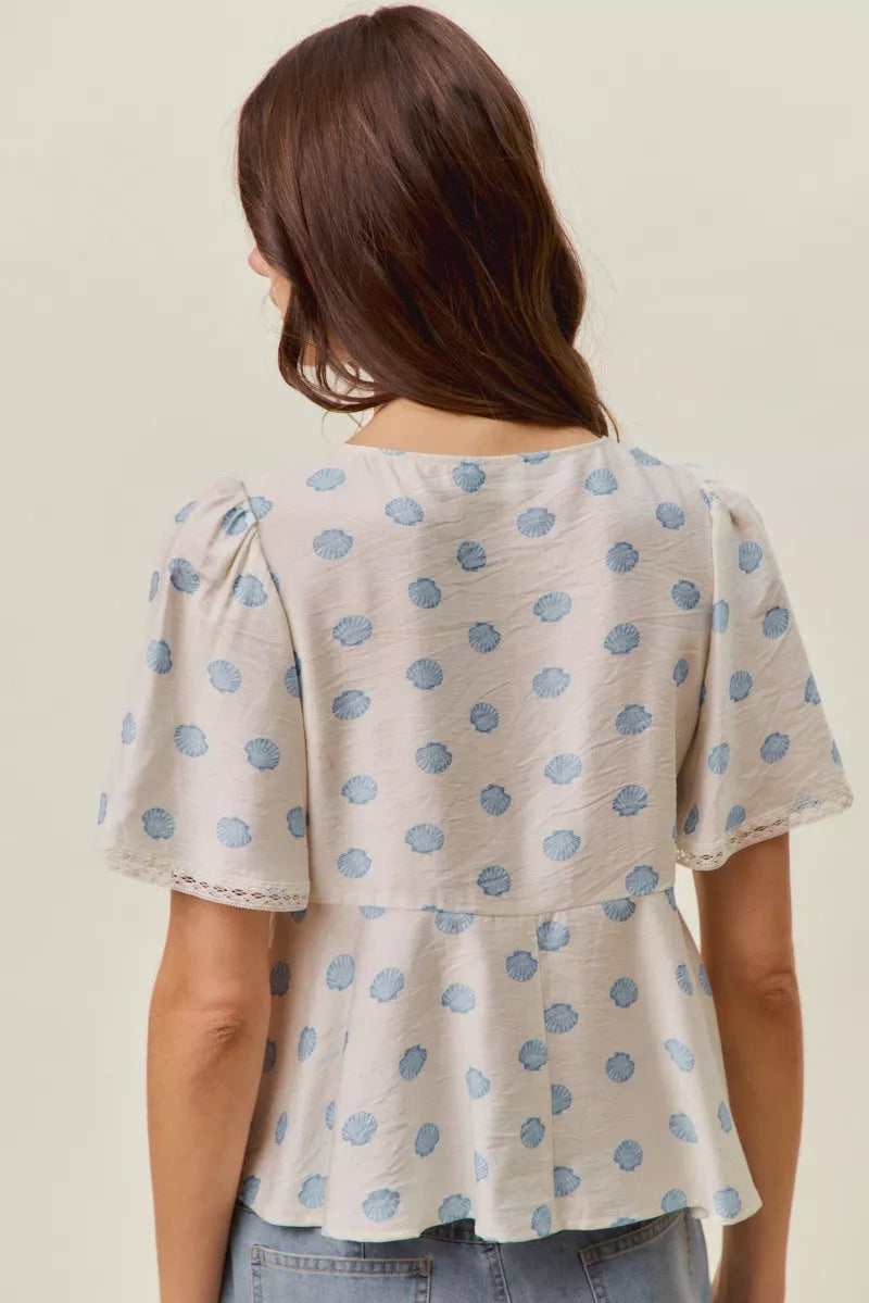 Women's Boho Print Tie-Front Blouse With Flutter Sleeves — product view 3