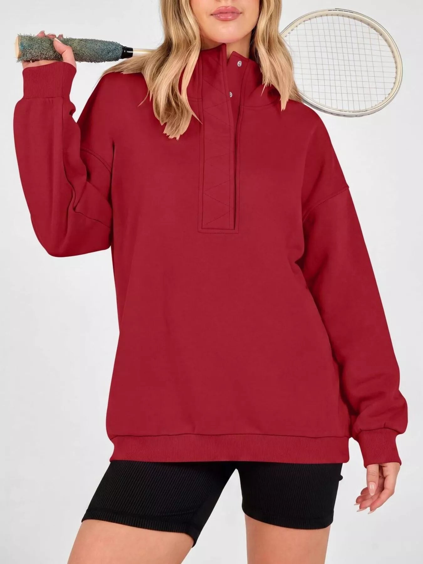 Trendsi Half Snap Dropped Shoulder Hoodie -