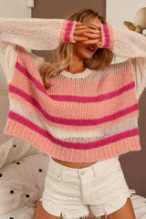 Trendsi BiBi Hollow Out Yoke Detail Striped Sweater -