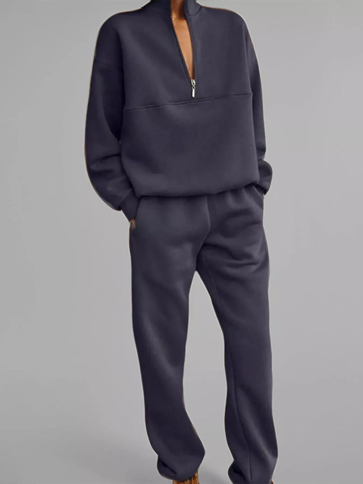 Half-zip top and pants set, navy front