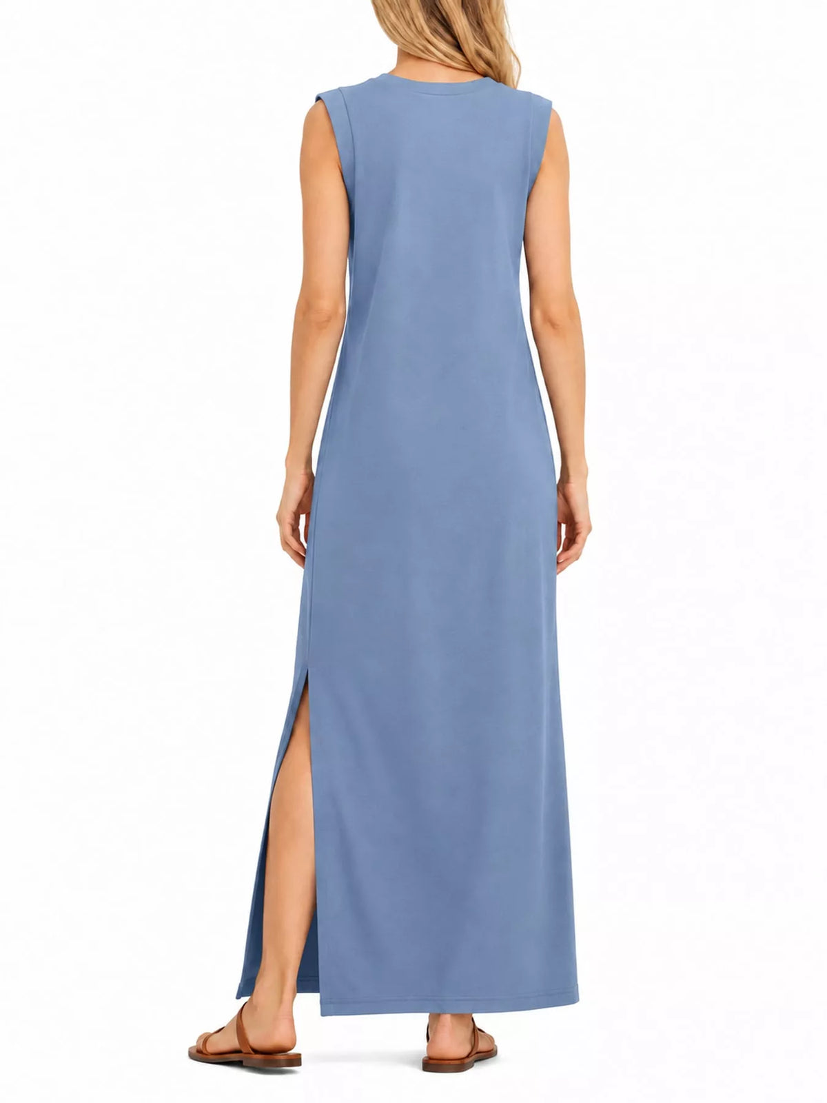 Round neck sleeveless maxi dress, back view
