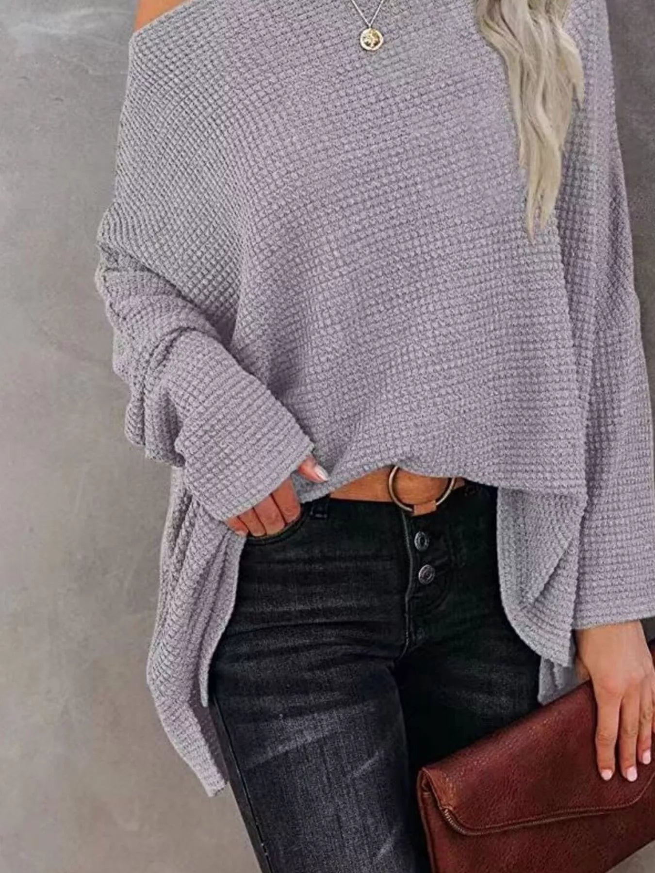 Trendsi Boat Neck Waffle Knit Top -