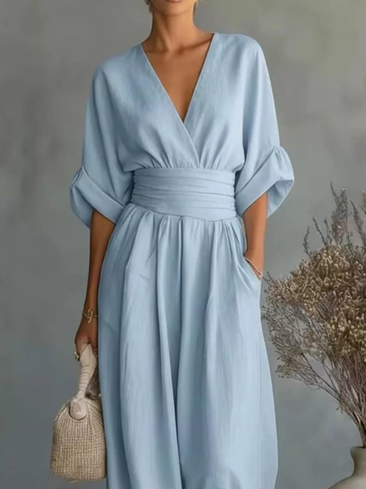 Trendsi Full Size Half Sleeve Wide-Leg Jumpsuit Plus Size -