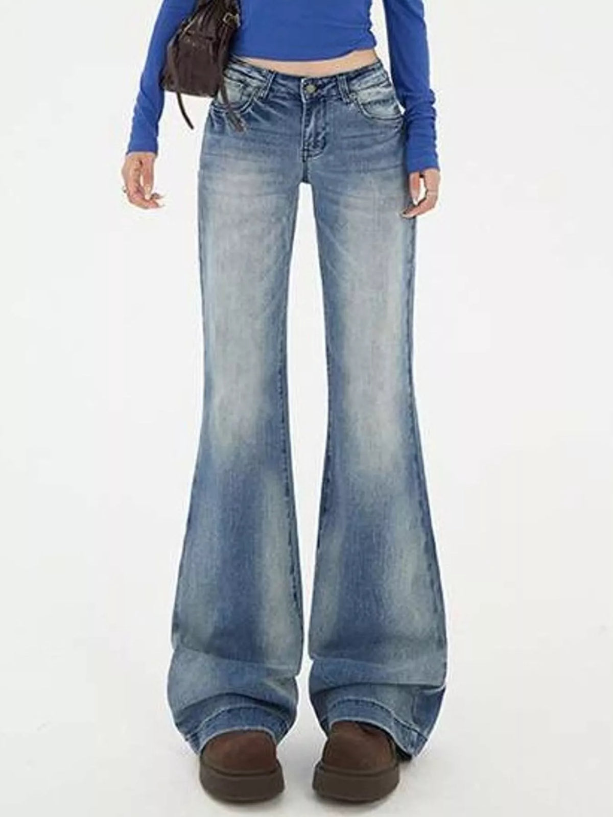 Vintage Wash Flared Leg Jeans in blue
