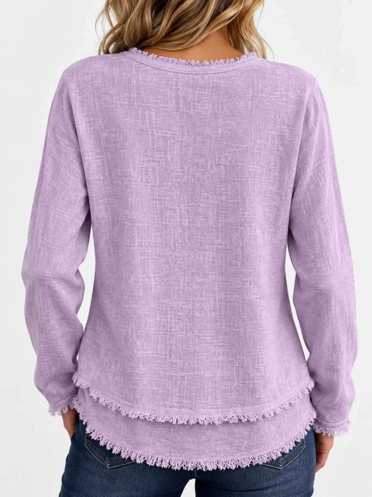 Frayed V-neck blouse, purple back