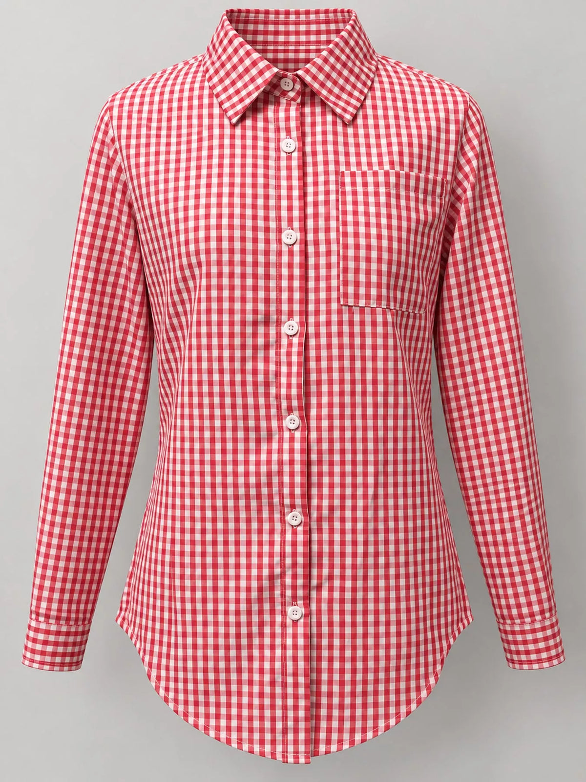 Red and white plaid button-down shirt